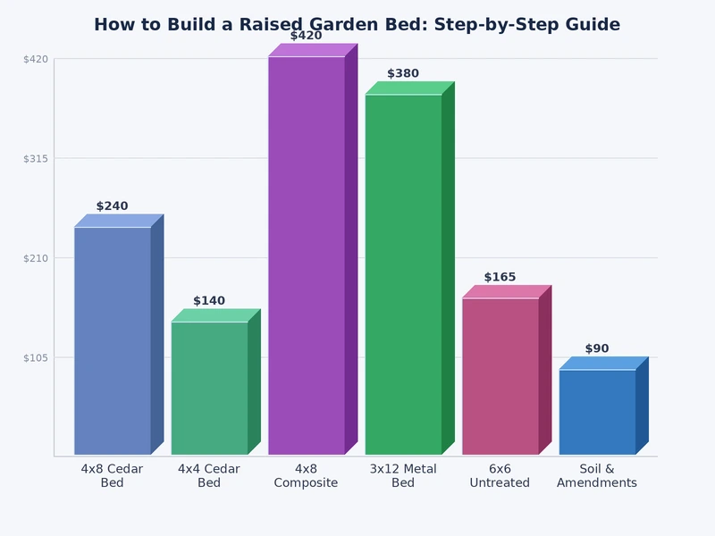Bar chart comparing raised bed materials by lifespan cost and food safety rating