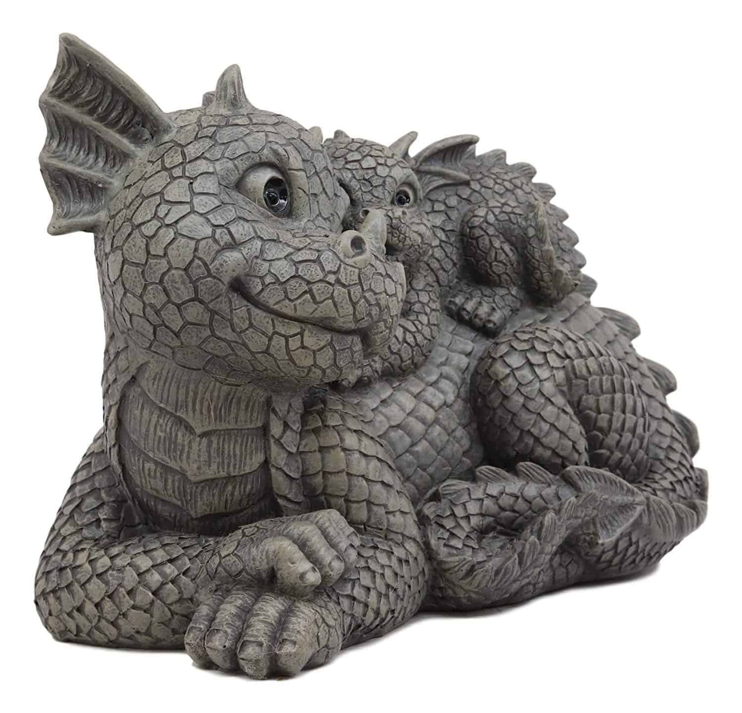 Best Dragon Family Statue For Garden - Whimsical Piggyback Dragon Family Statue
